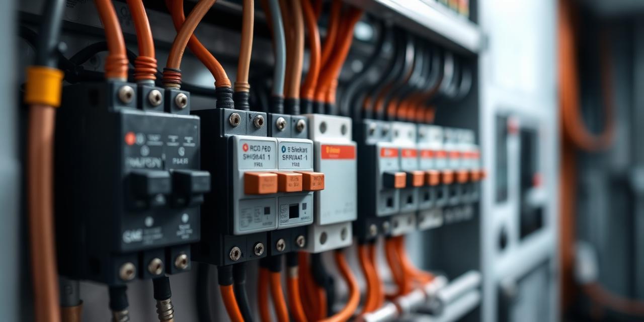 Painel elétrico com disjuntores e dispositivos de proteção