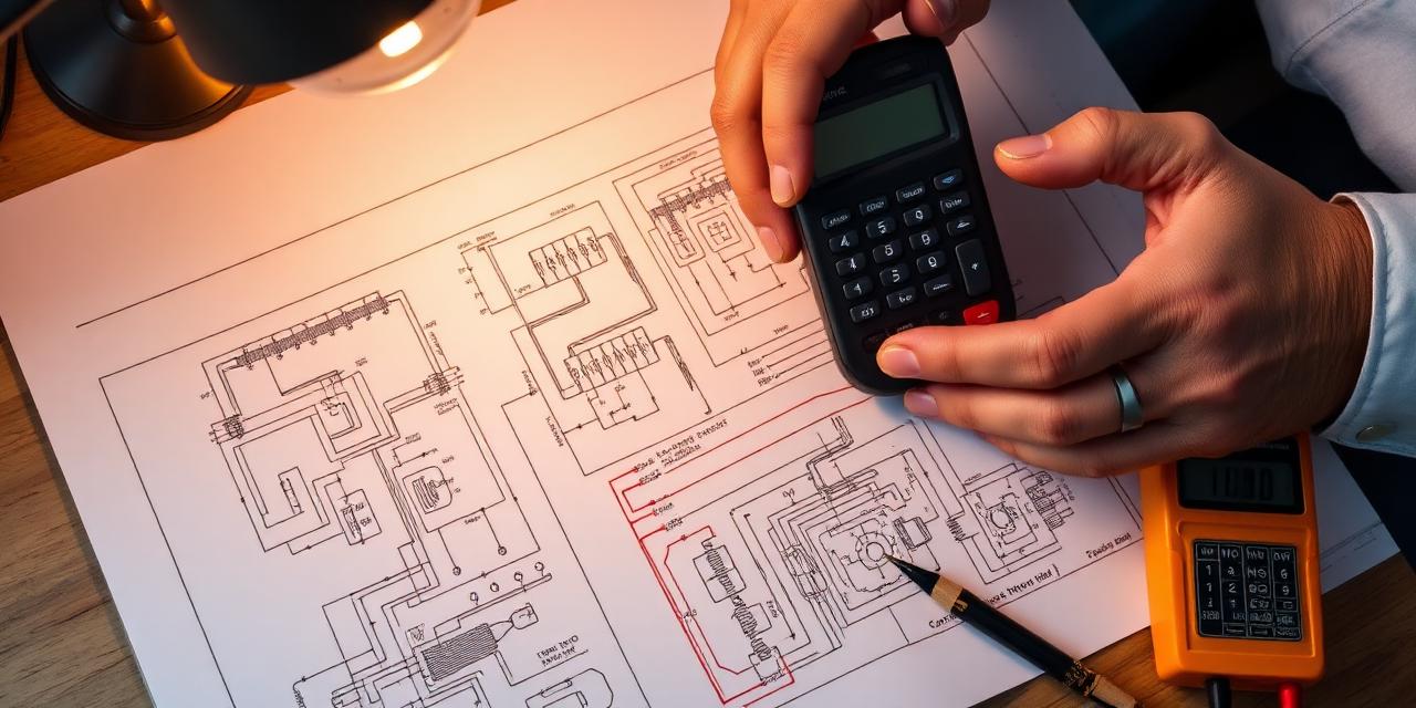 Cálculos de dimensionamento elétrico em mesa de engenharia